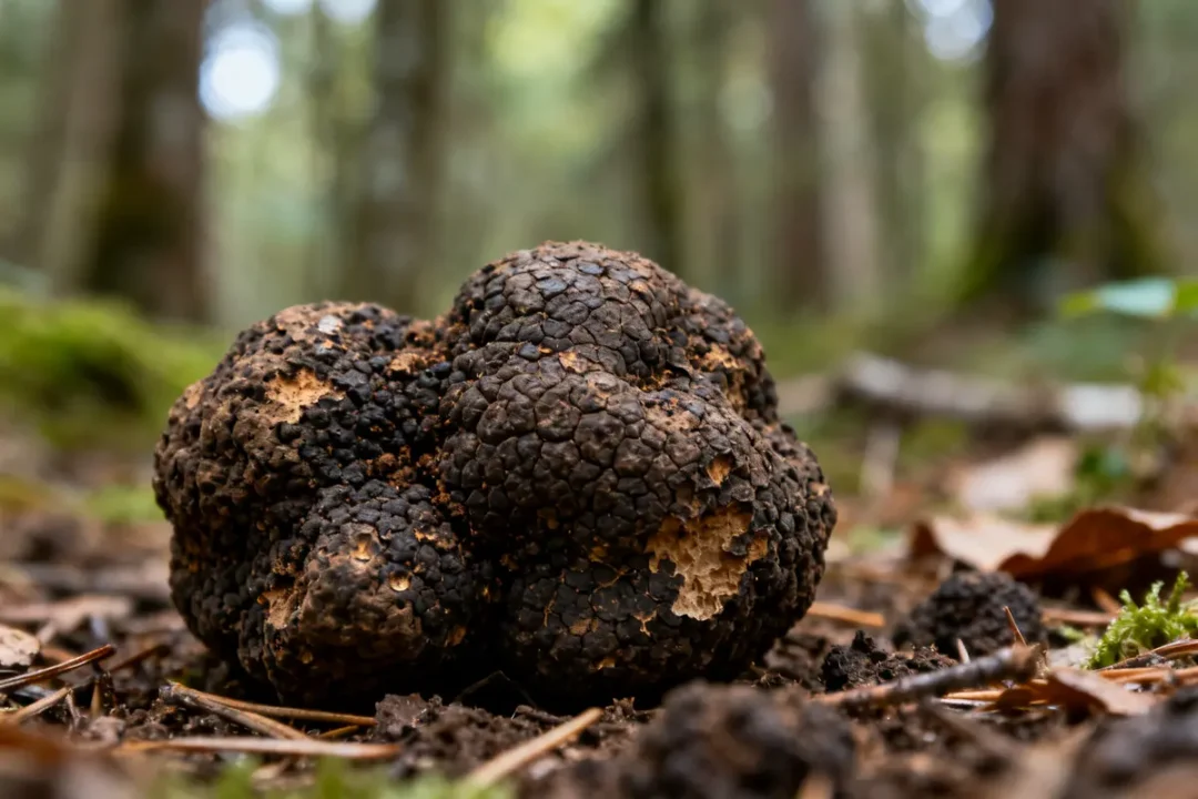 Truffe noire dans une forêt, surveillance importante pour truffes toxique en milieu naturel