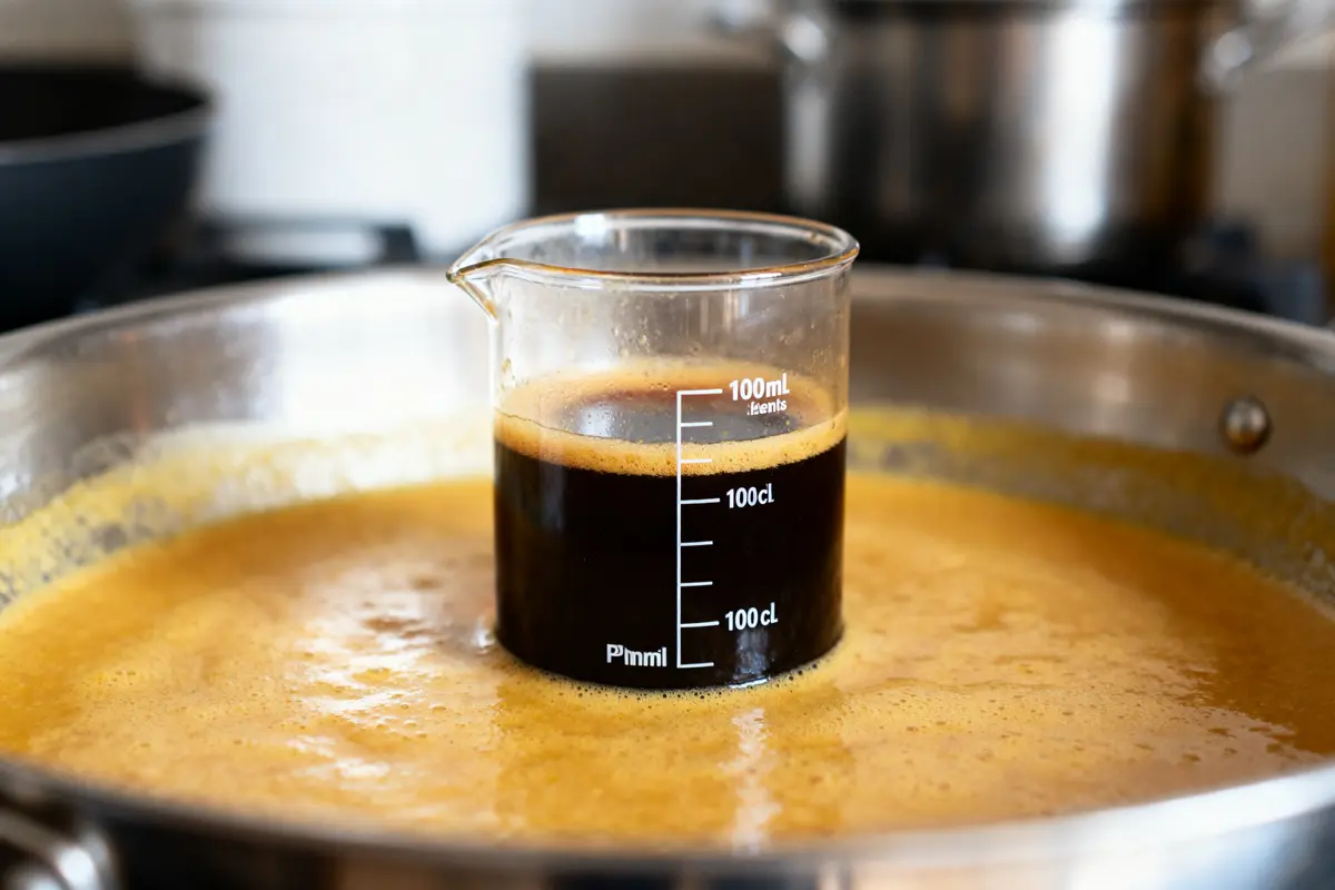 Verre doseur sur sauce avec conversion 10 cl en ml visible